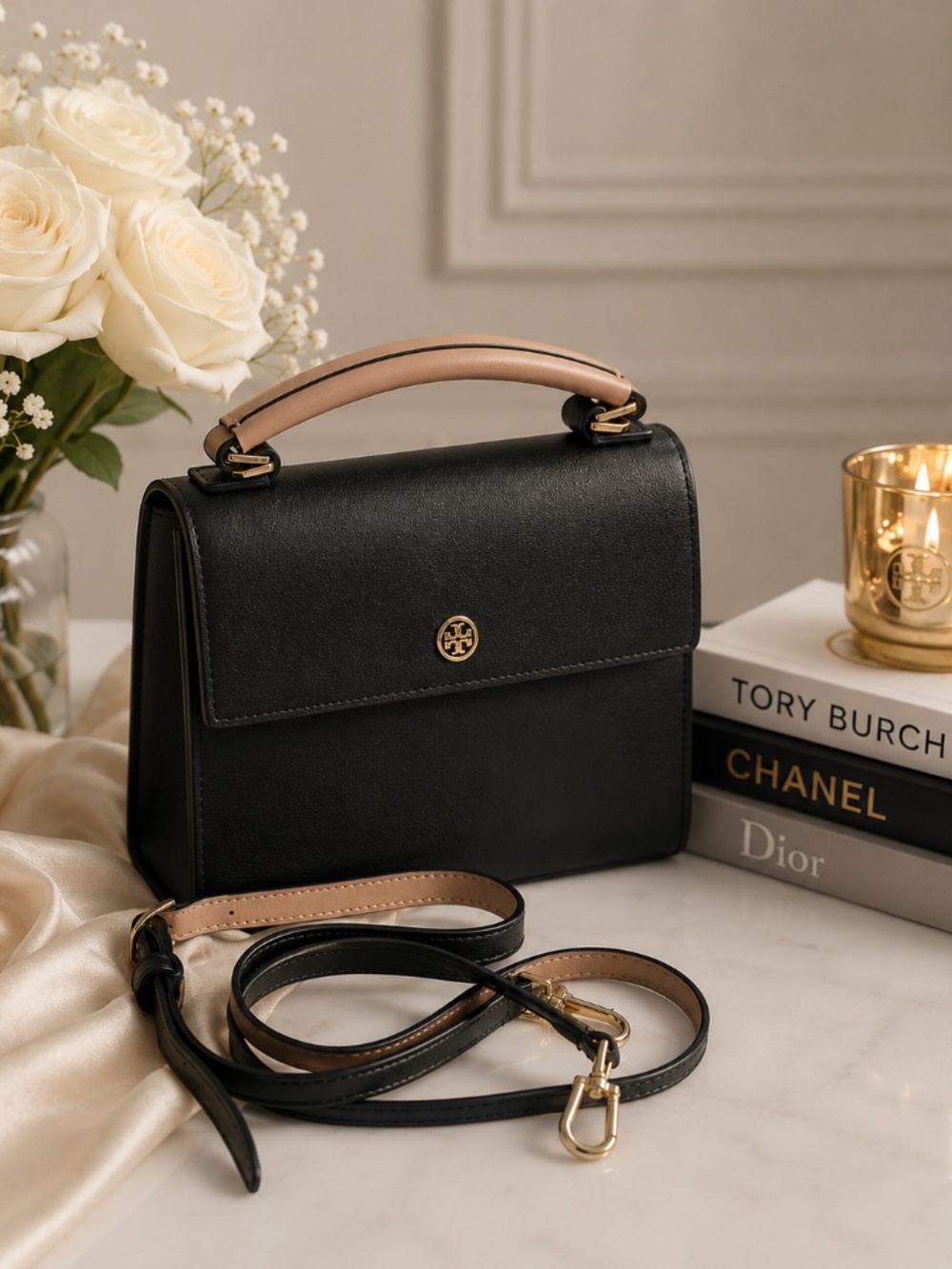 TORY BURCH SMALL CLUTCH CROSSBODY BAG WITH STRAP. FREE CARDHOLDER WALLET